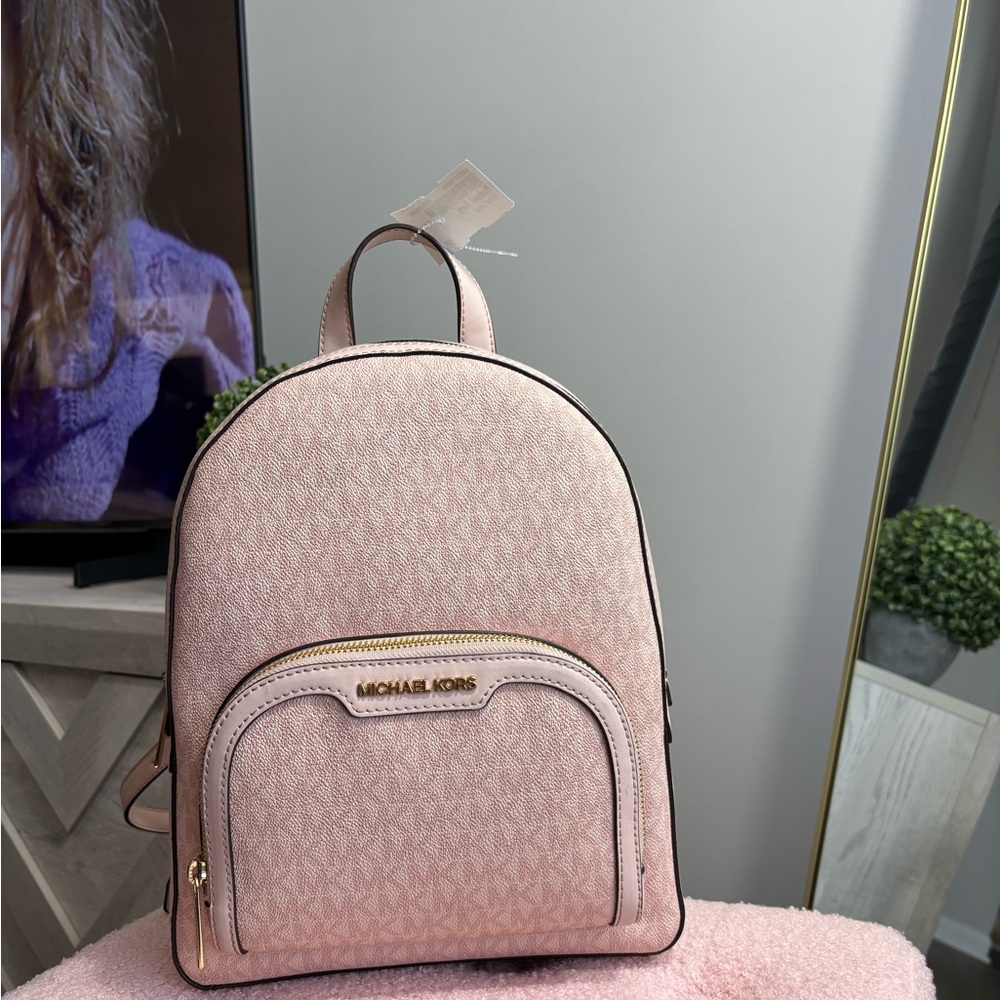 Michael Kors Blush Signature Mini Backpack with Gold Hardware